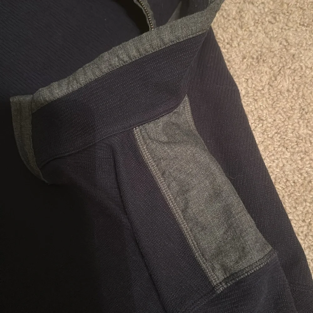 Banana Republic Navy Blue Waffle Knit Grey Patchwork Collared Quarterzip Sweater